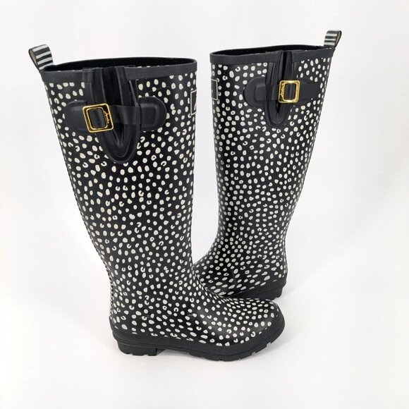 Joules High Knee Rain Boots Women Size 9 Welly Print Geometric Whimsical Country - Picture 1 of 14